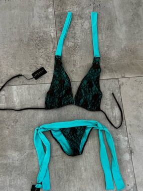 Turquoise and Brown Lace Bikini Set